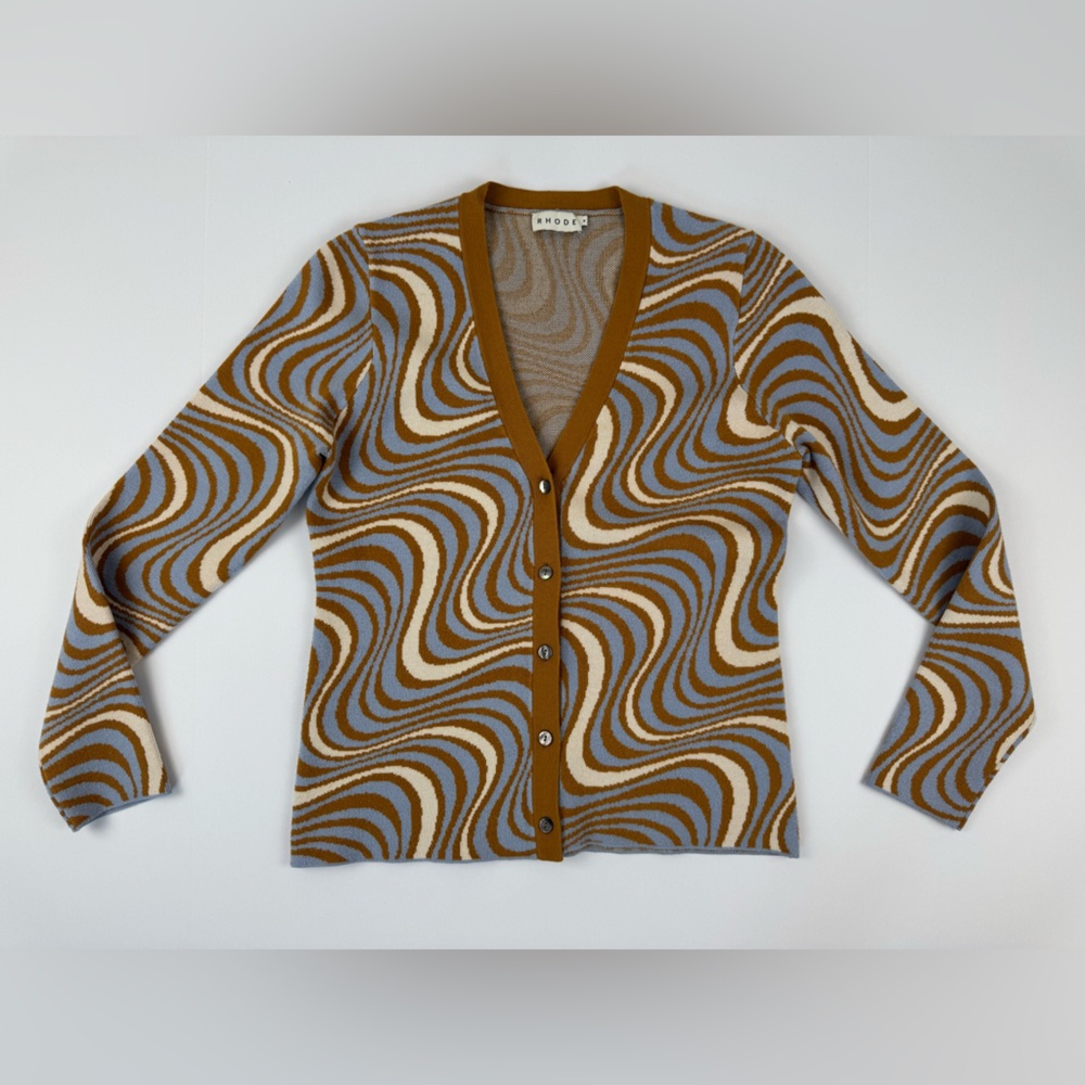 RHODE Sweater Cassie Cardigan Positive Vibrations cream/blue retro - Medium